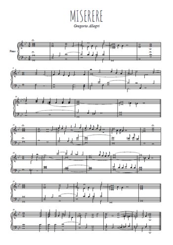 Téléchargez l'arrangement pour piano de la partition de Miserere d'Allegri en PDF